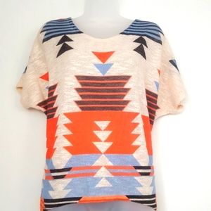 Cream Orange Blue Patterned Topl